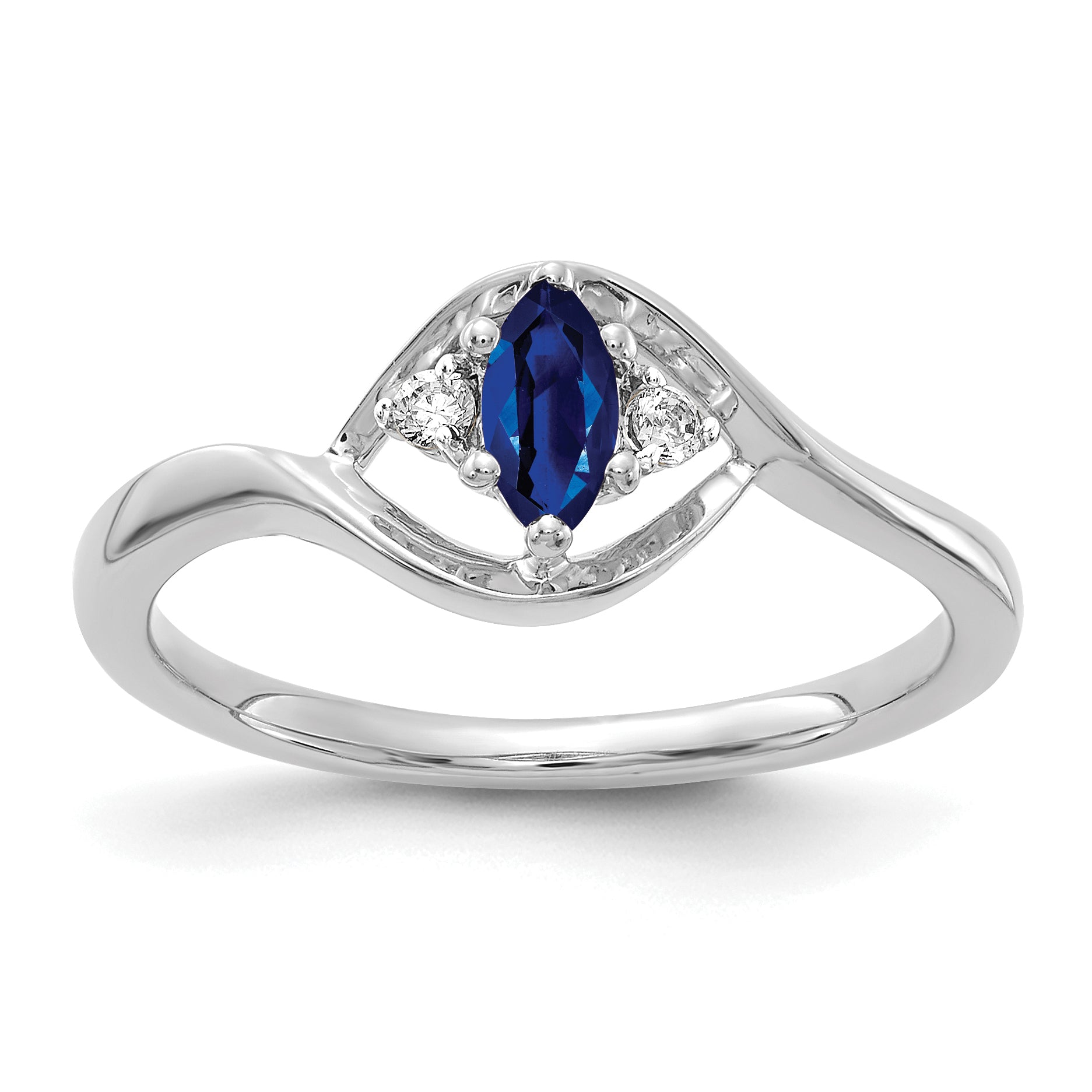 14k White Gold Diamond and Marquise Sapphire Ring