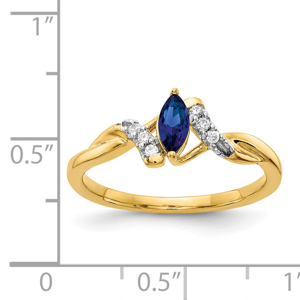 14k Diamond and Marquise Sapphire Ring