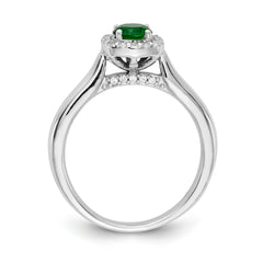 14k White Gold Diamond and Emerald Halo Ring