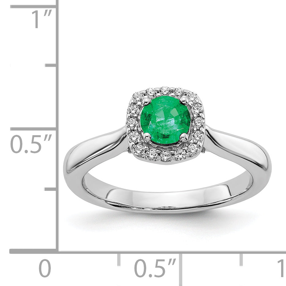 14k White Gold Diamond and Emerald Halo Ring