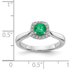 14k White Gold Diamond and Emerald Halo Ring