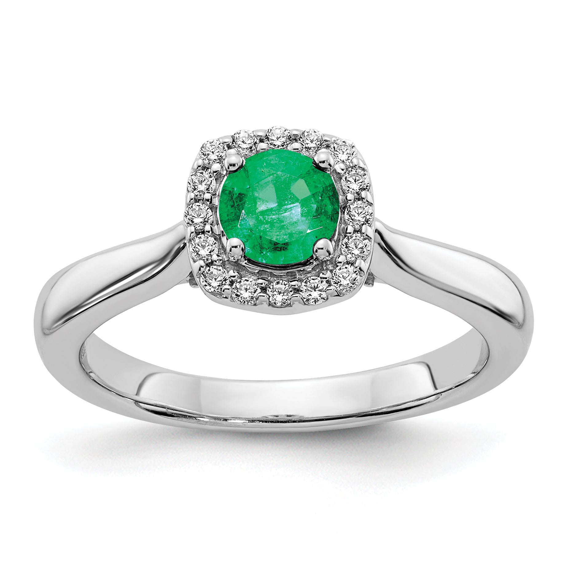 14k White Gold Diamond and Emerald Halo Ring