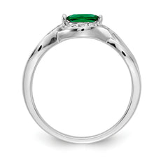 14k White Gold Diamond and Marquise Emerald Ring