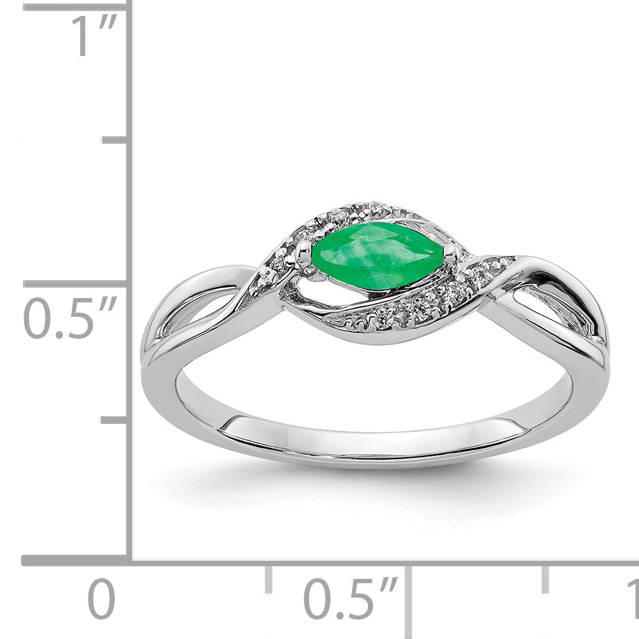 14k White Gold Diamond and Marquise Emerald Ring