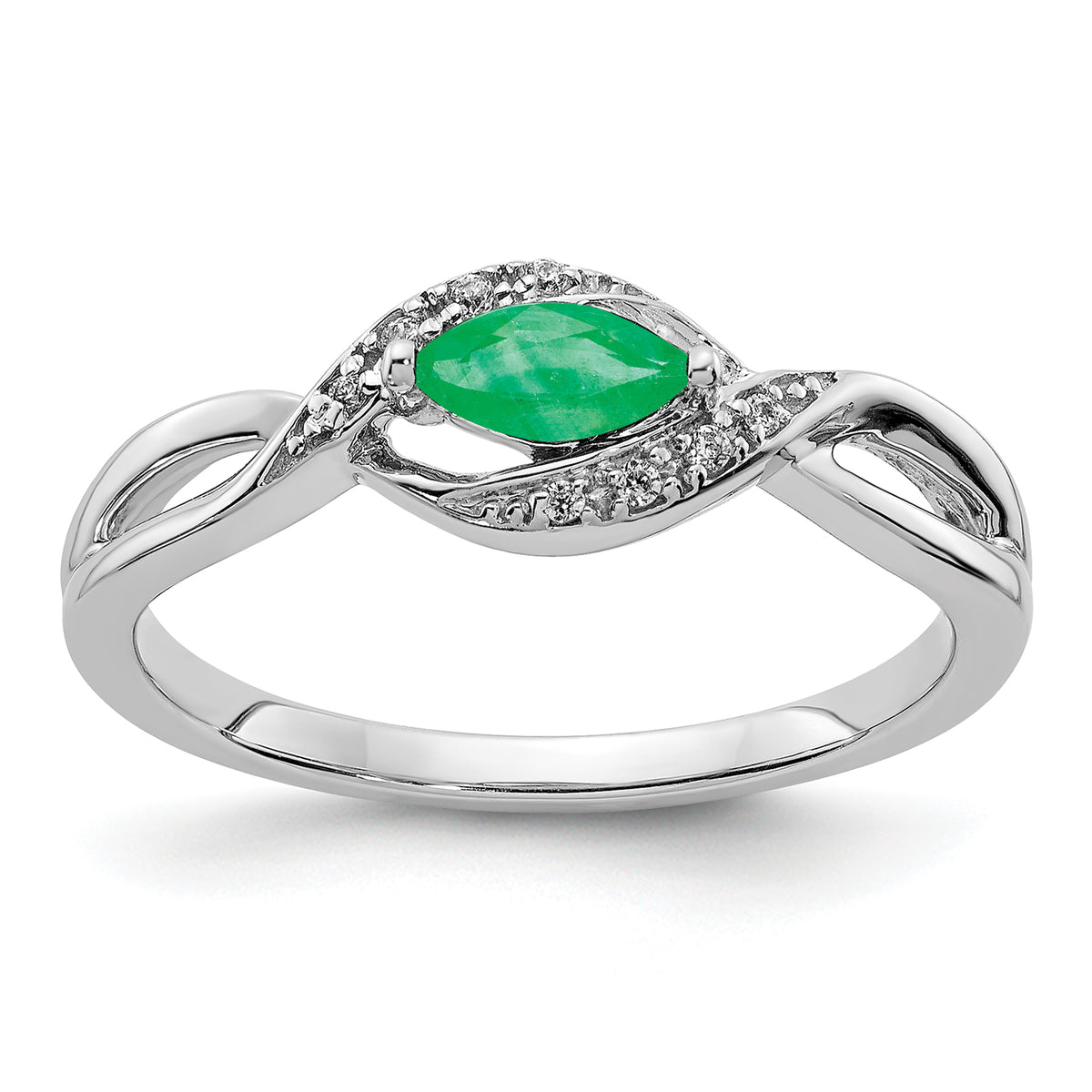 14k White Gold Diamond and Marquise Emerald Ring