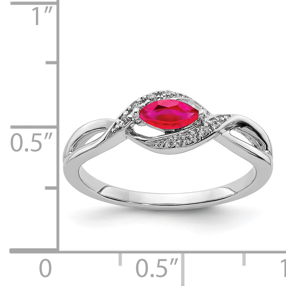 14k White Gold Diamond and Marquise Ruby Ring