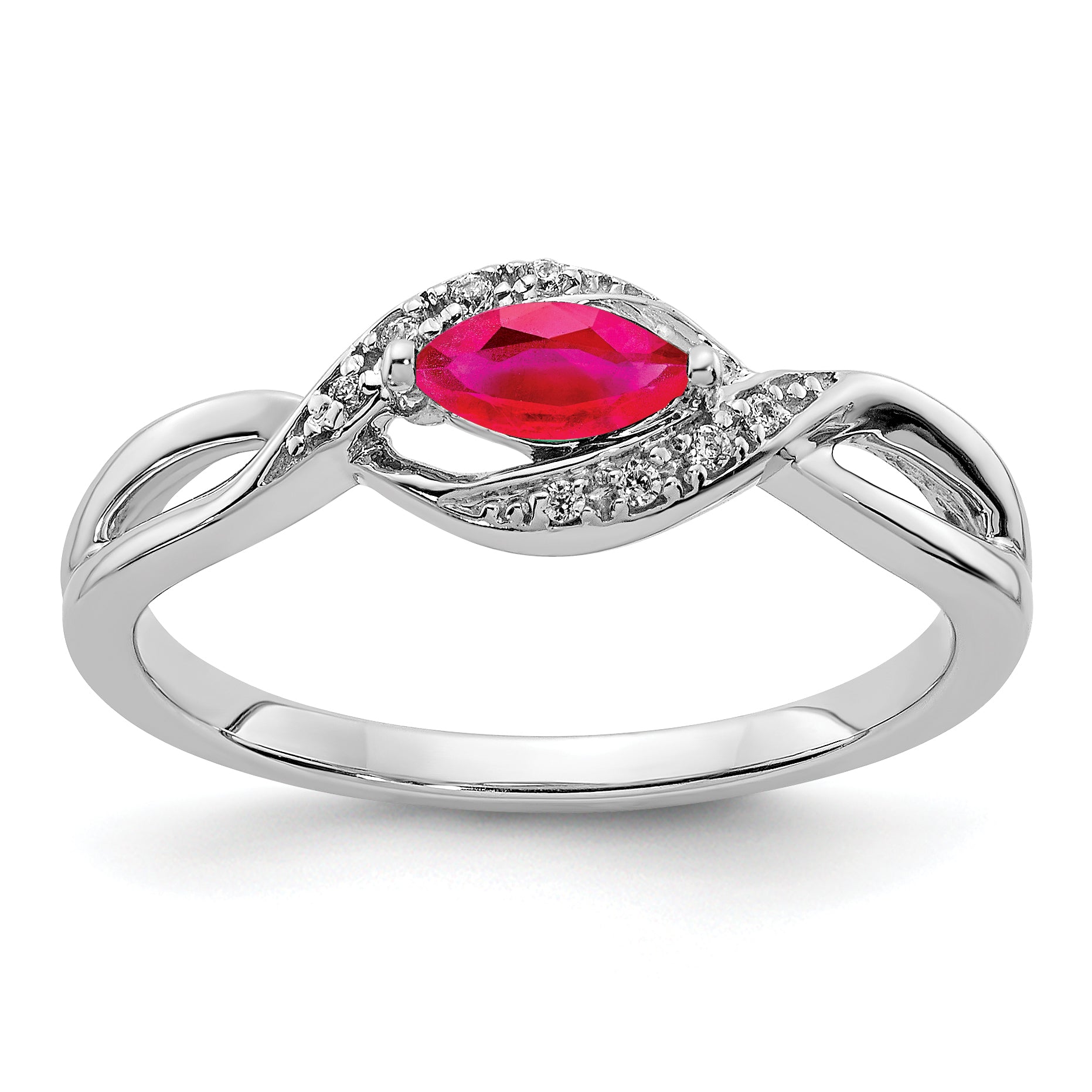 14k White Gold Diamond and Marquise Ruby Ring