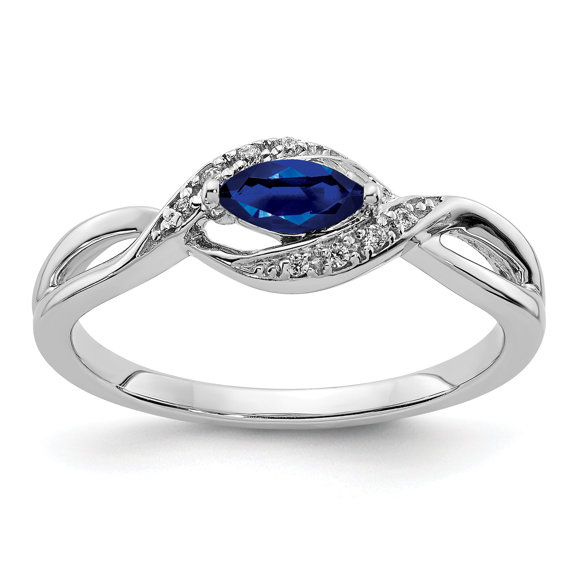 14k White Gold Diamond and Marquise Sapphire Ring