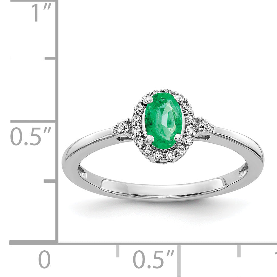 14k White Gold Oval Emerald and Diamond Halo Ring