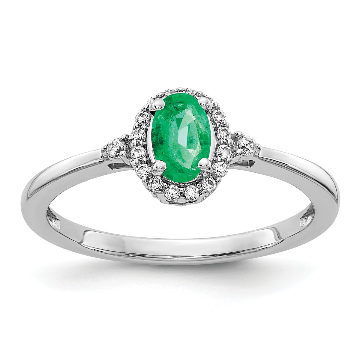 14k White Gold Oval Emerald and Diamond Halo Ring