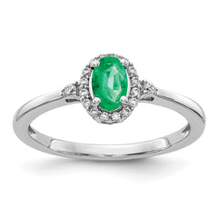 14k White Gold Oval Emerald and Diamond Halo Ring