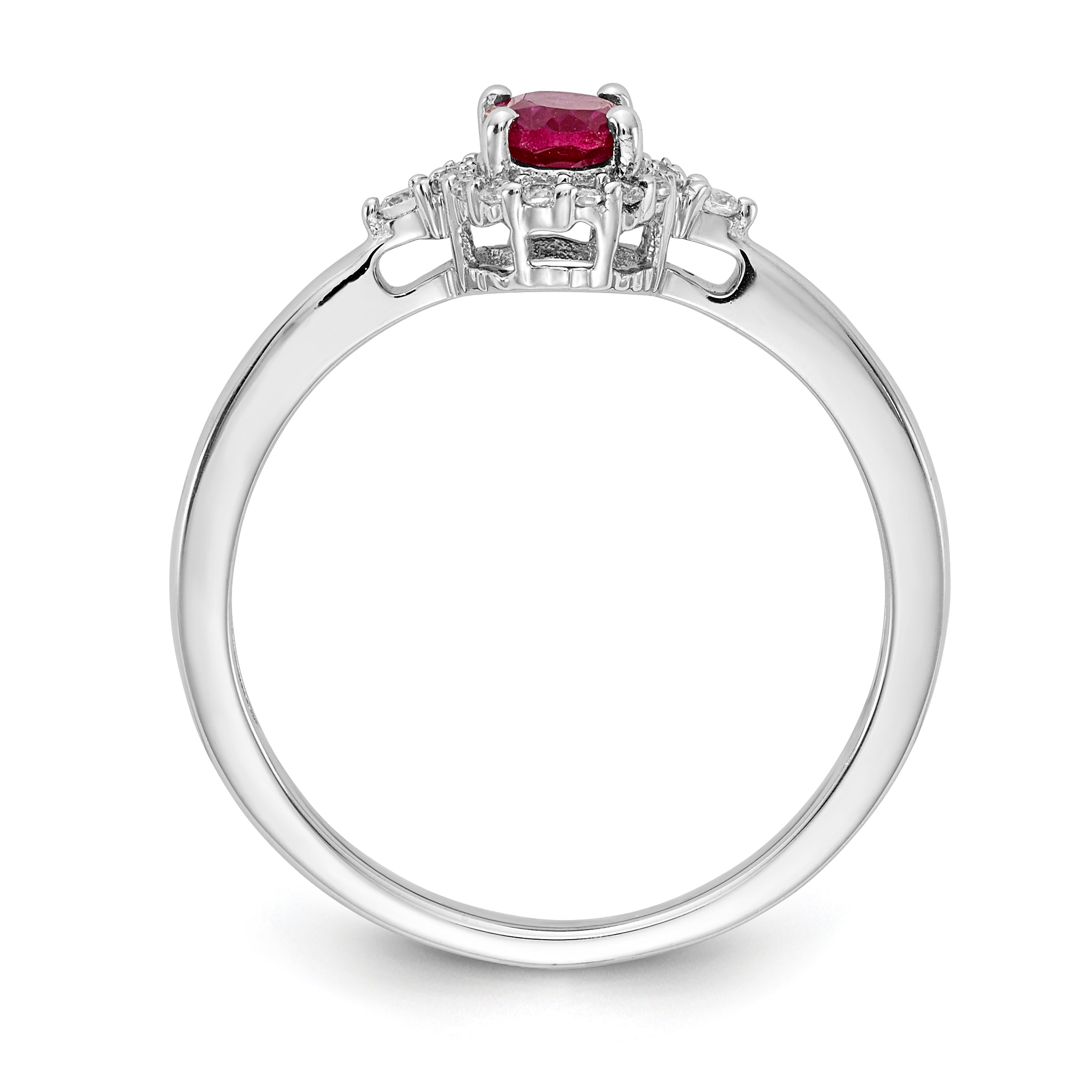 14k White Gold Oval Ruby and Diamond Halo Ring