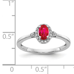 14k White Gold Oval Ruby and Diamond Halo Ring