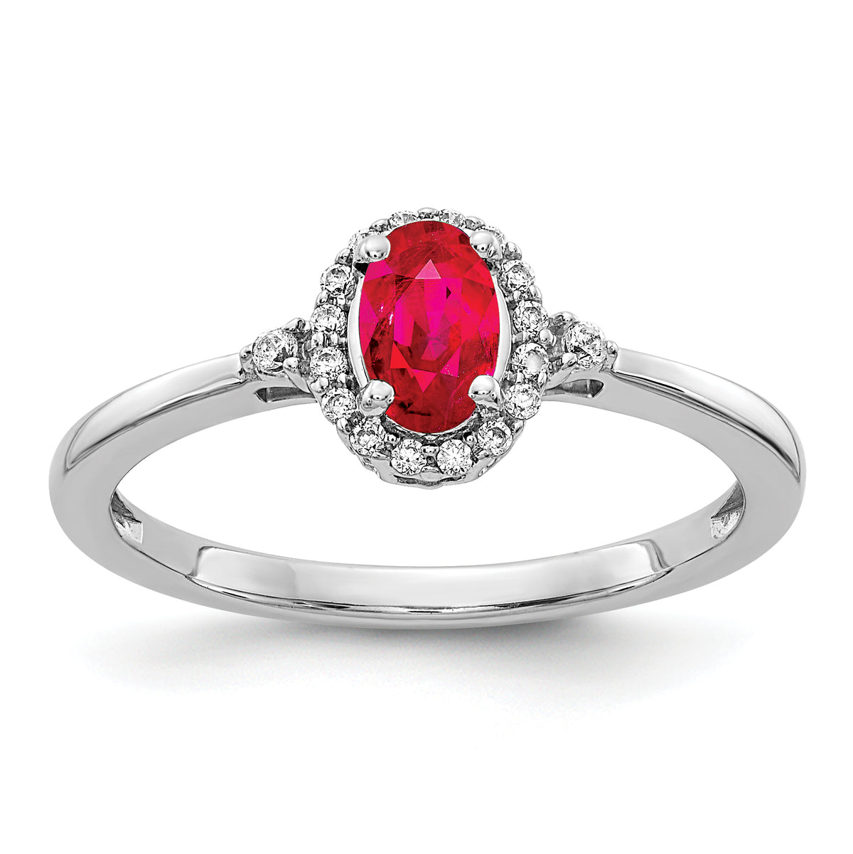 14k White Gold Oval Ruby and Diamond Halo Ring