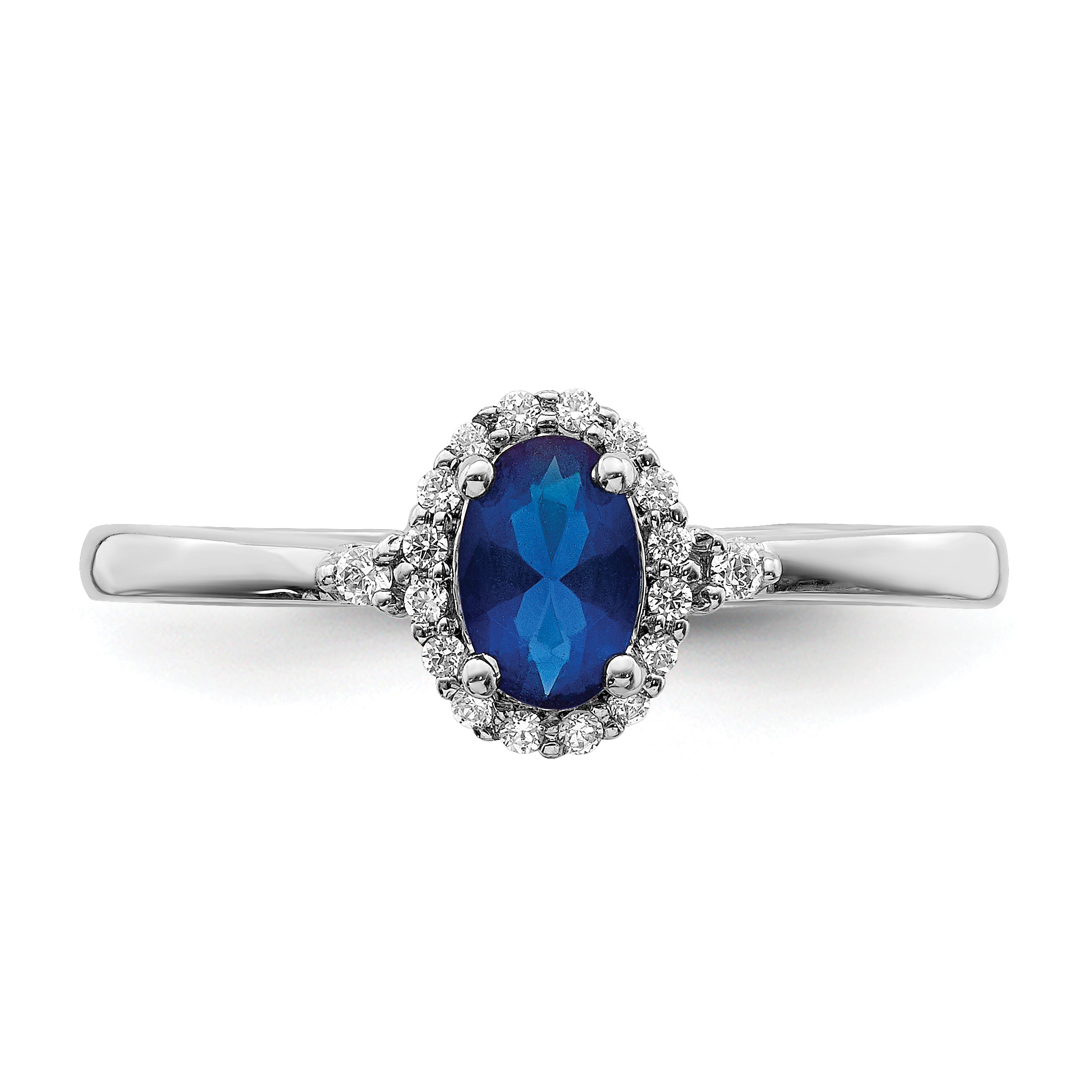 14k White Gold Oval Sapphire and Diamond Halo Ring