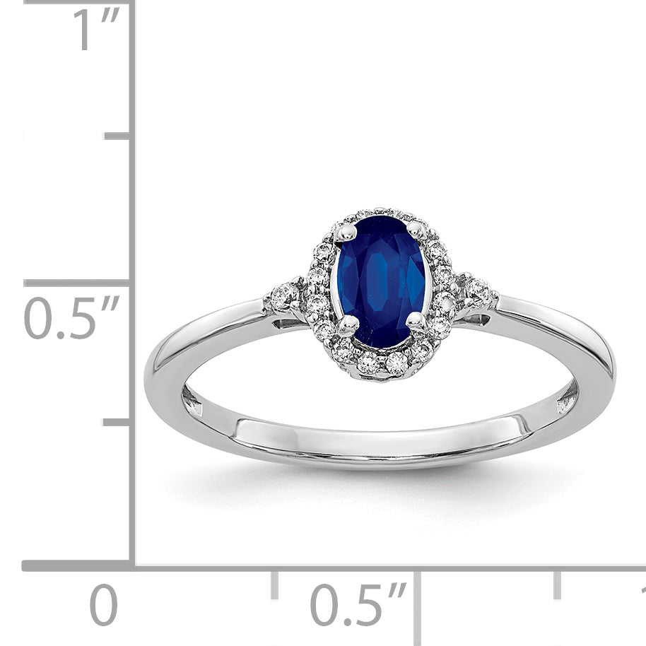 14k White Gold Oval Sapphire and Diamond Halo Ring