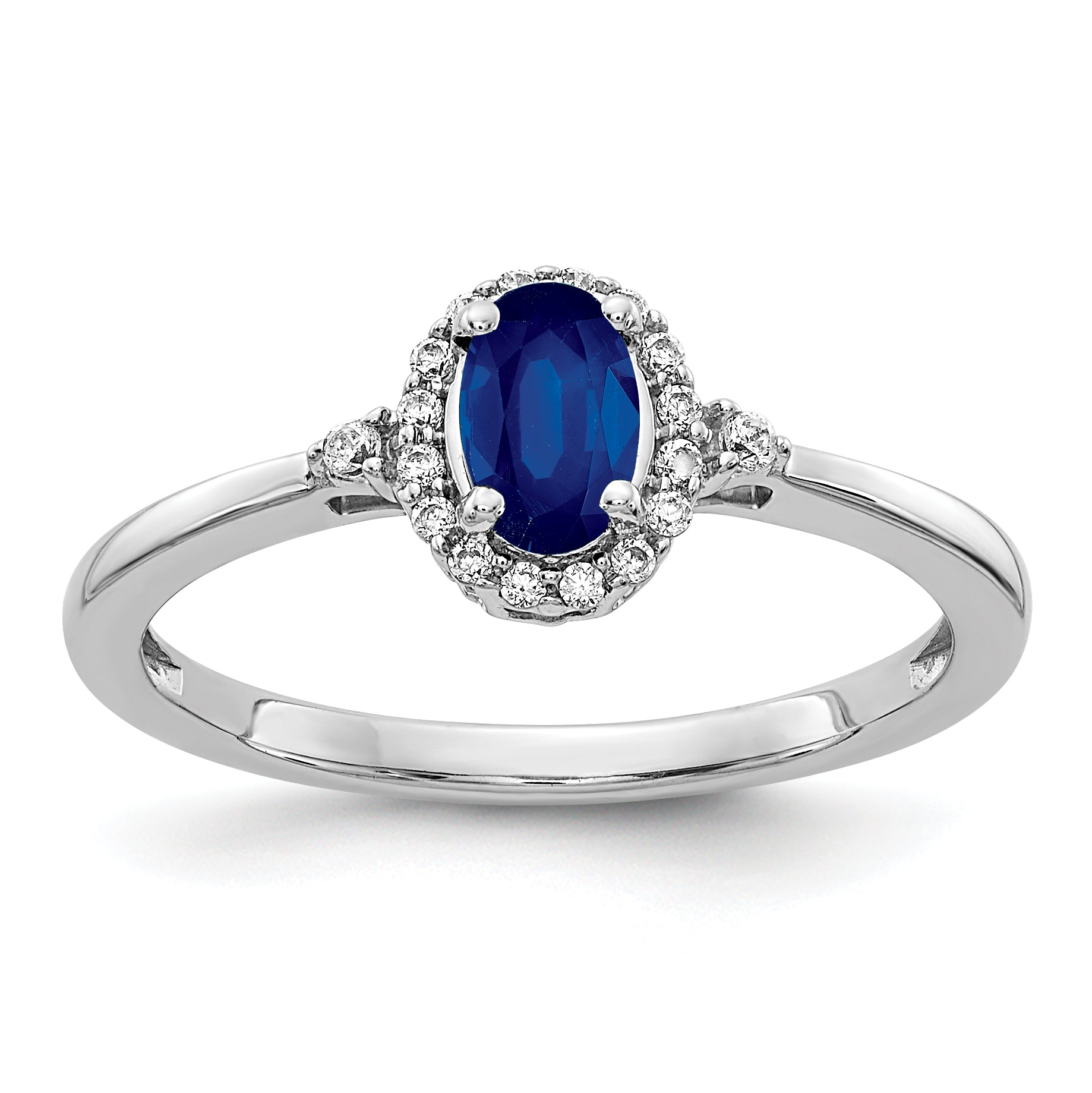 14k White Gold Oval Sapphire and Diamond Halo Ring