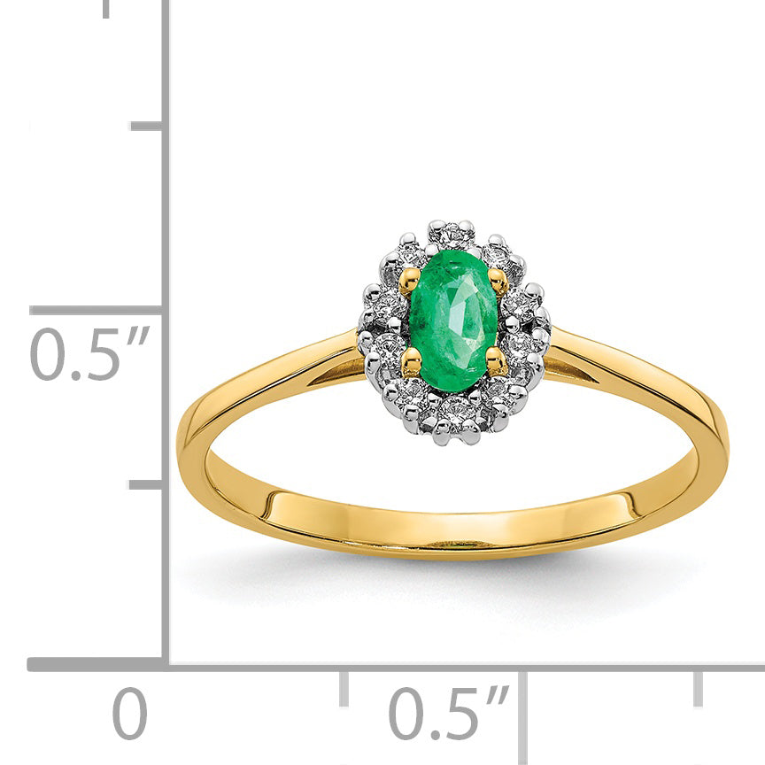 14k Diamond and Oval Emerald Halo Ring