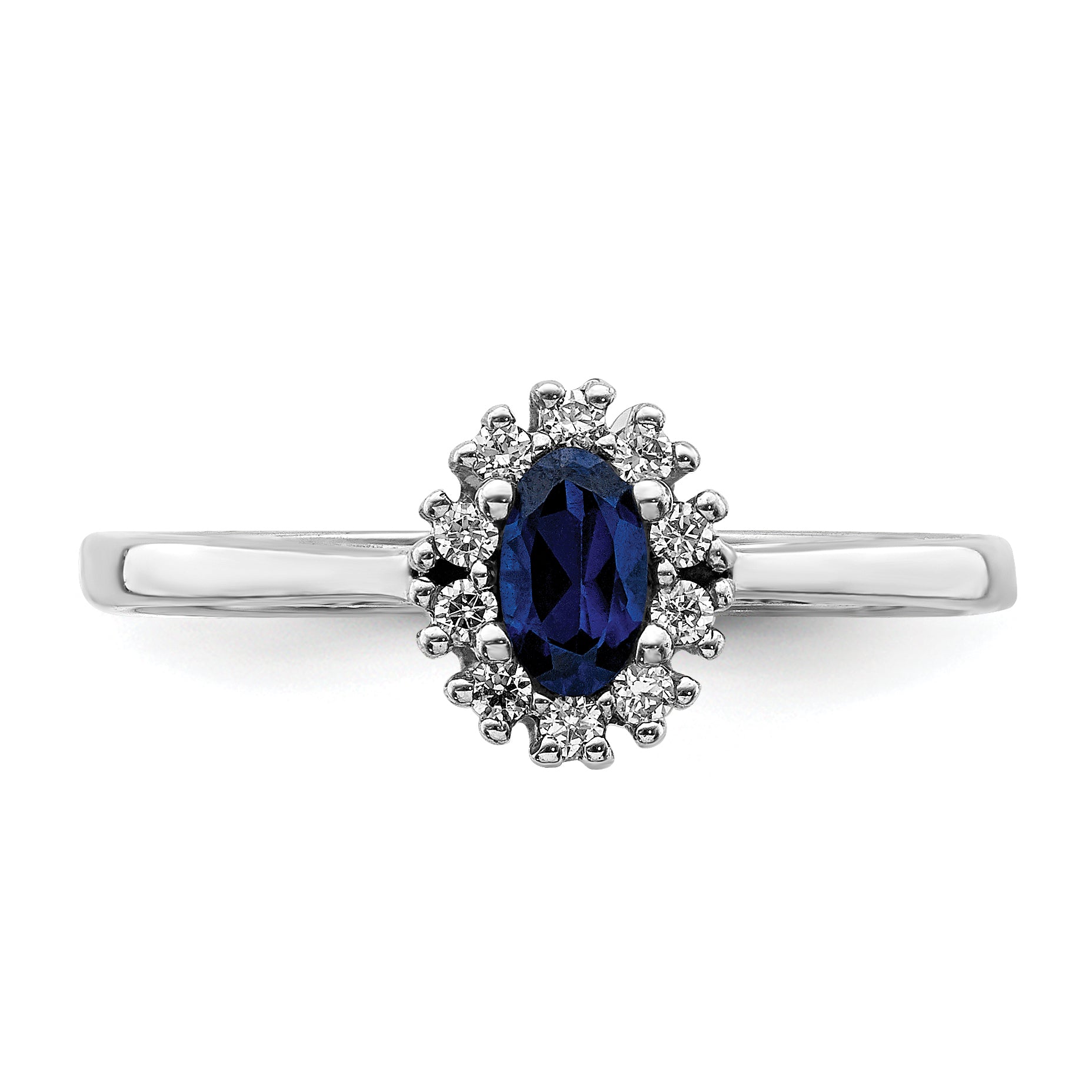 14k White Gold Diamond and Oval Sapphire Halo Ring