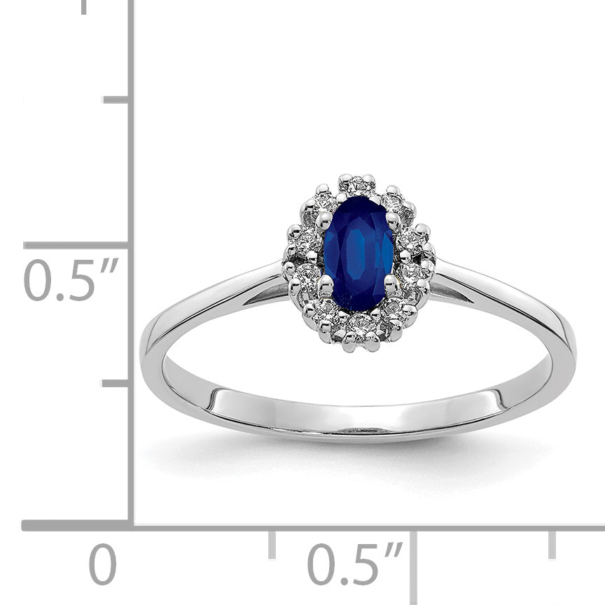 14k White Gold Diamond and Oval Sapphire Halo Ring