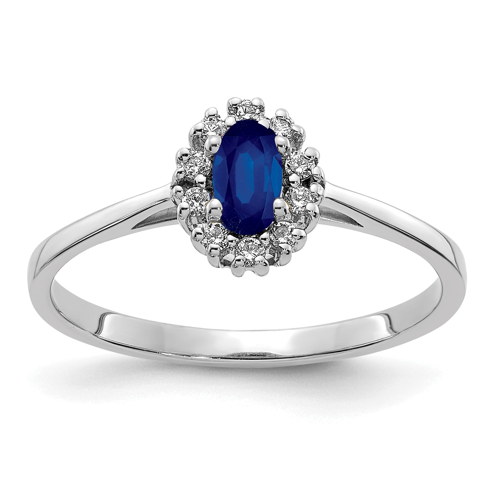 14k White Gold Diamond and Oval Sapphire Halo Ring