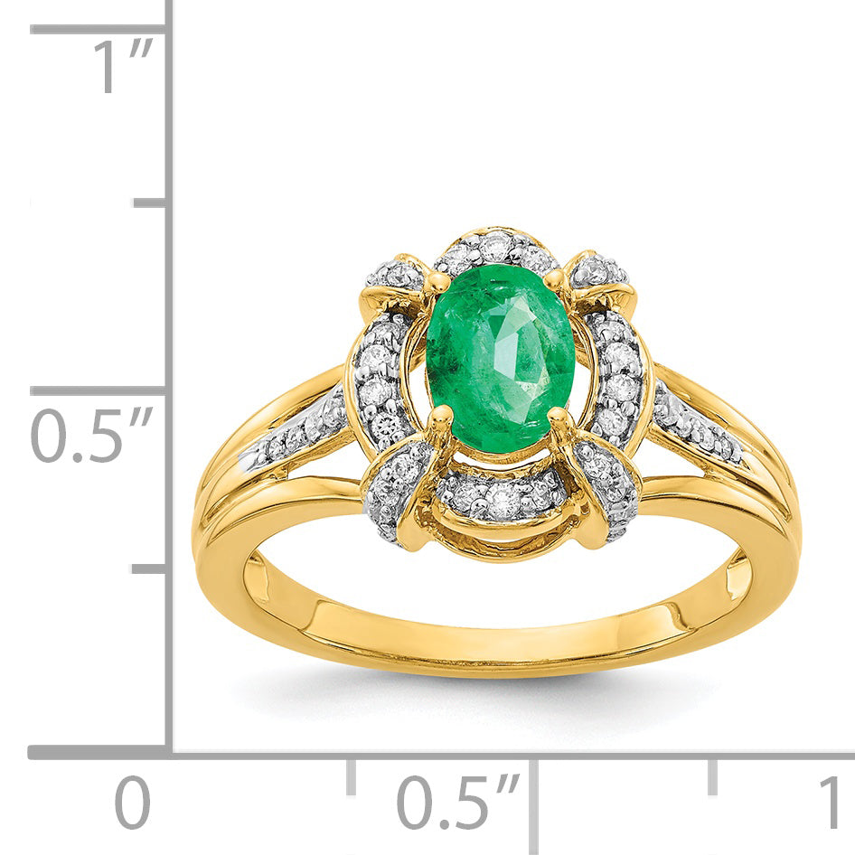 14k Diamond and Oval Emerald Ring