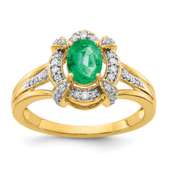 14k Diamond and Oval Emerald Ring