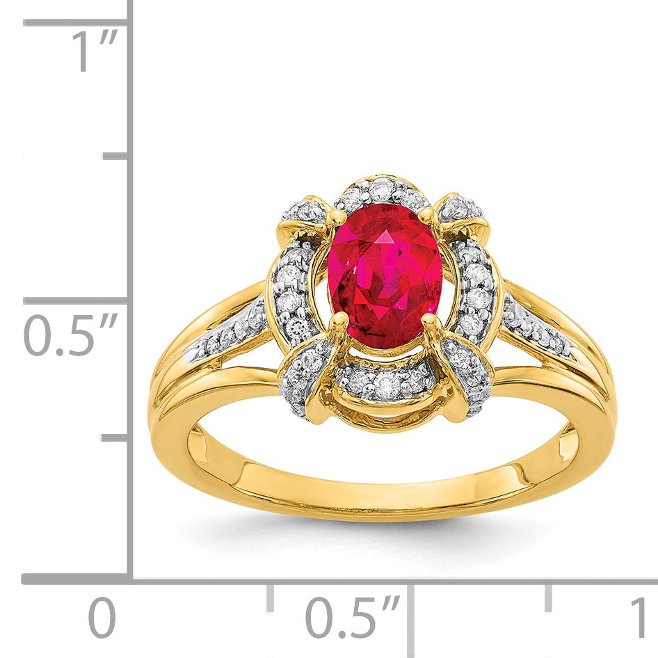 14k Diamond and Oval Ruby Ring