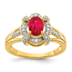 14k Diamond and Oval Ruby Ring