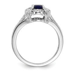 14k White Gold Diamond and Oval Sapphire Ring