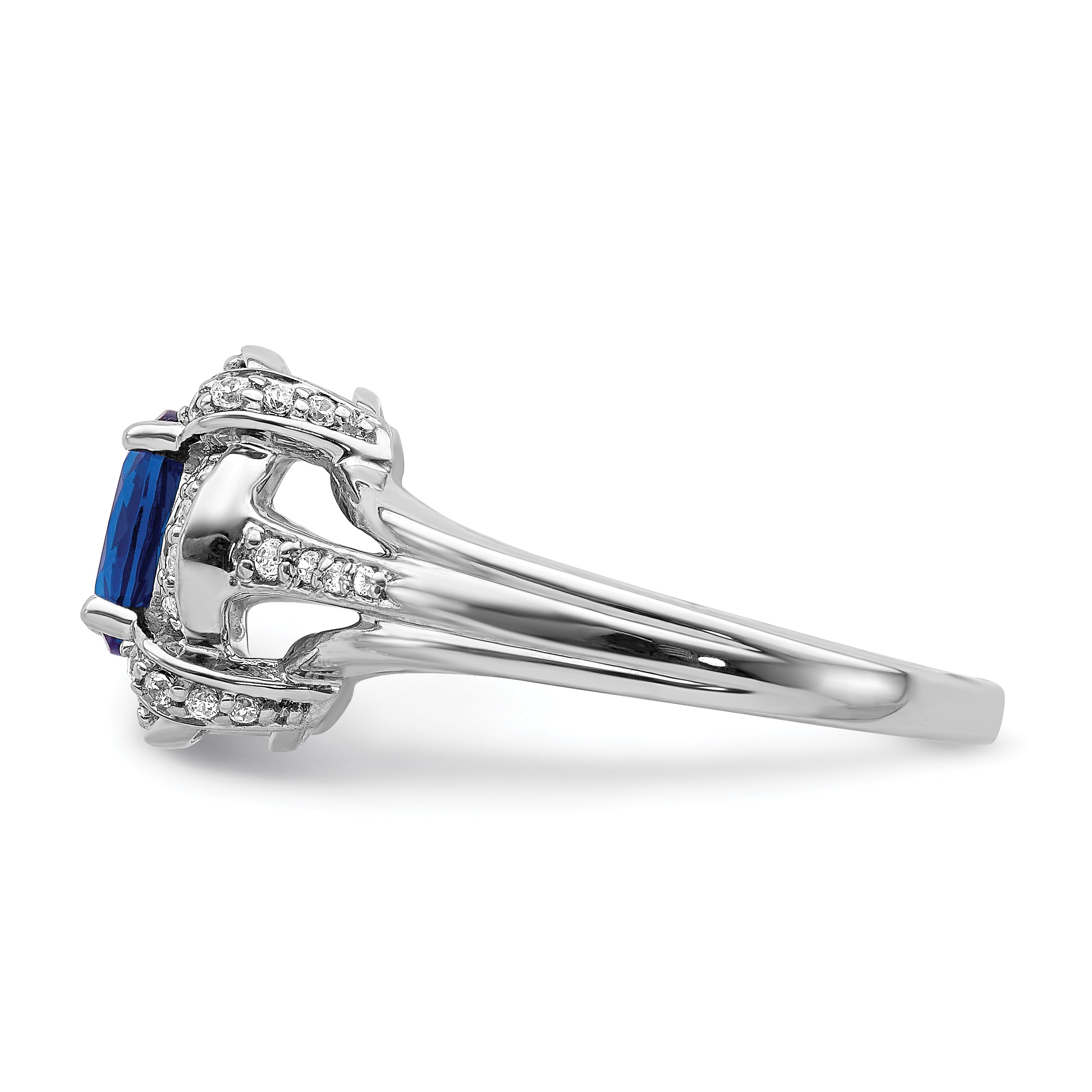 14k White Gold Diamond and Oval Sapphire Ring