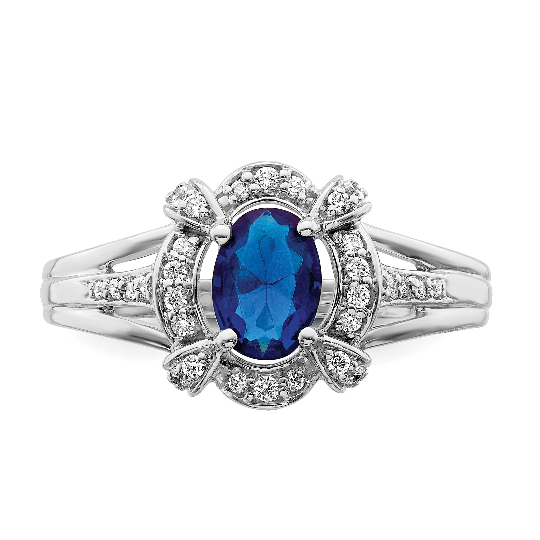 14k White Gold Diamond and Oval Sapphire Ring