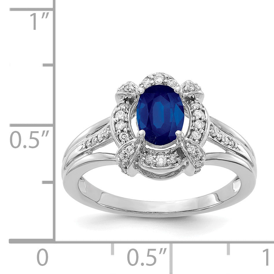 14k White Gold Diamond and Oval Sapphire Ring