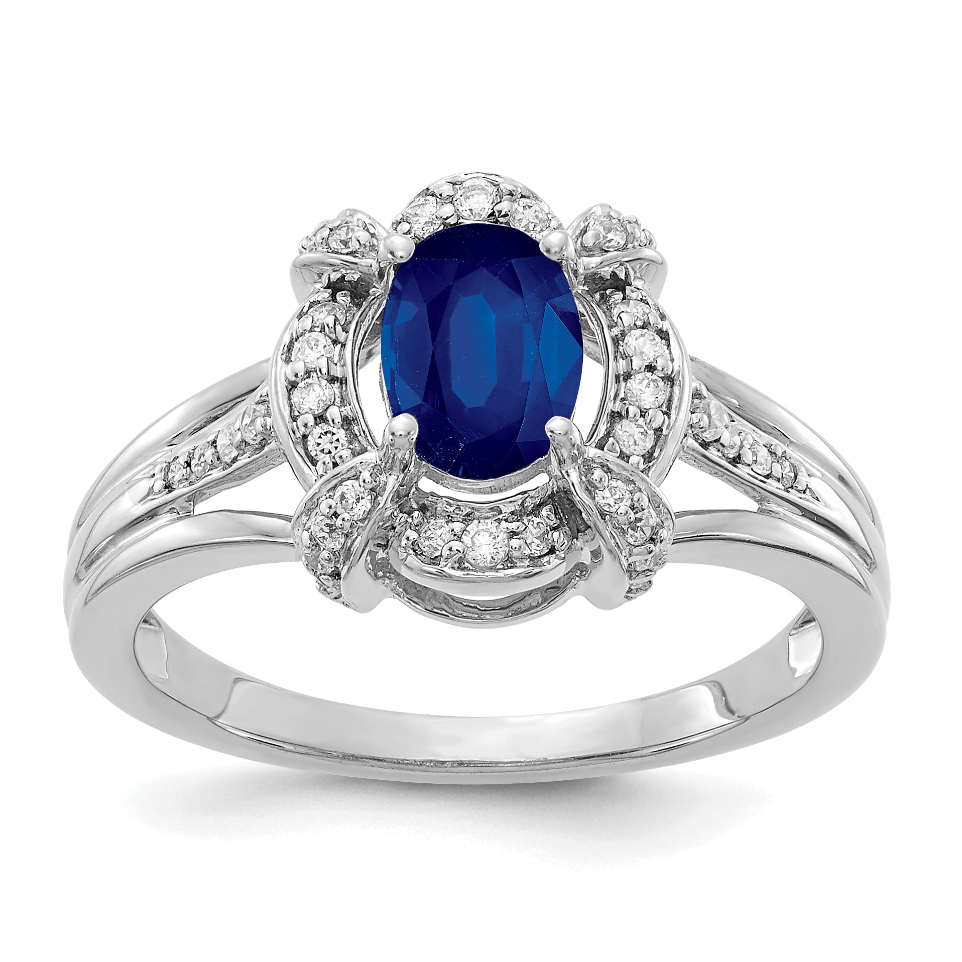 14k White Gold Diamond and Oval Sapphire Ring