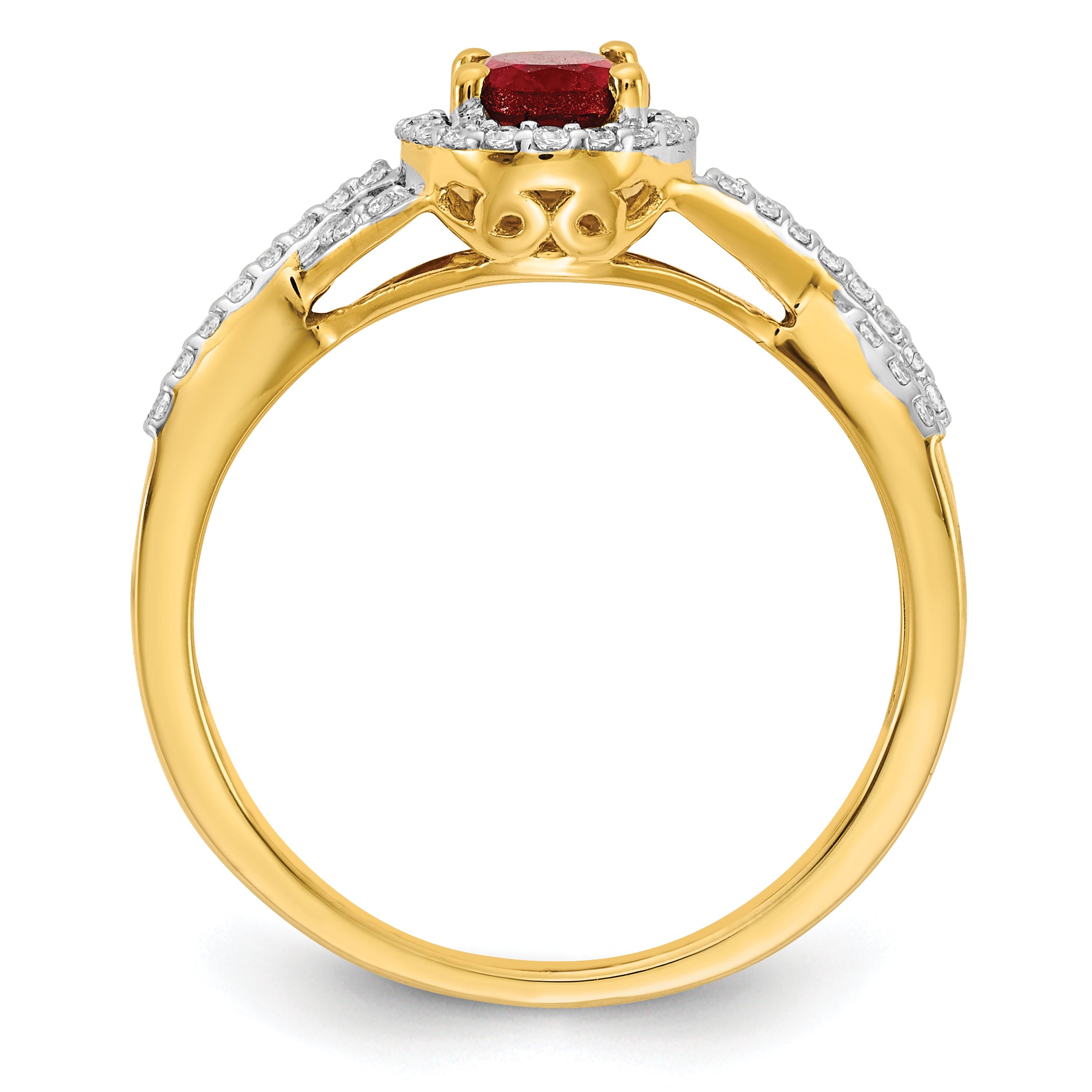 14K Lab Grown Diamond and Created Ruby Oval Halo Ring