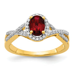 14K Lab Grown Diamond and Created Ruby Oval Halo Ring