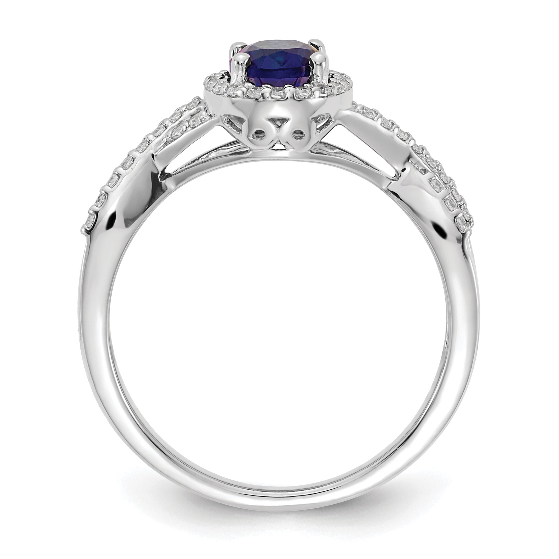 14K White Gold Lab Grown Diamond and Cr Sapphire Oval Halo Ring