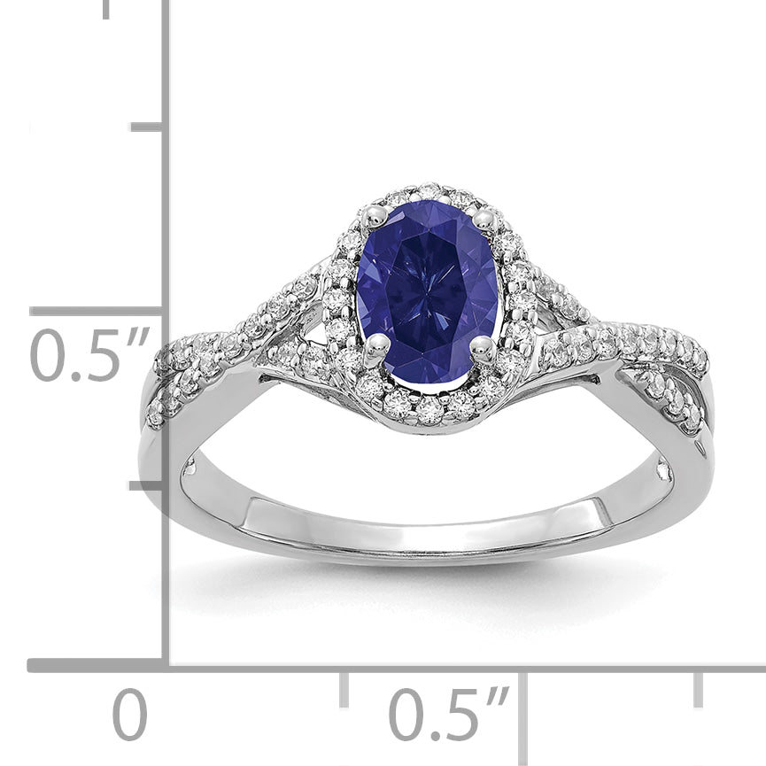 14K White Gold Lab Grown Diamond and Cr Sapphire Oval Halo Ring