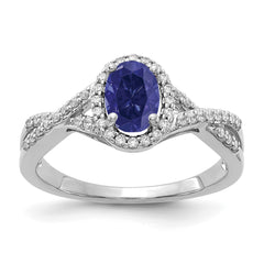 14K White Gold Lab Grown Diamond and Cr Sapphire Oval Halo Ring