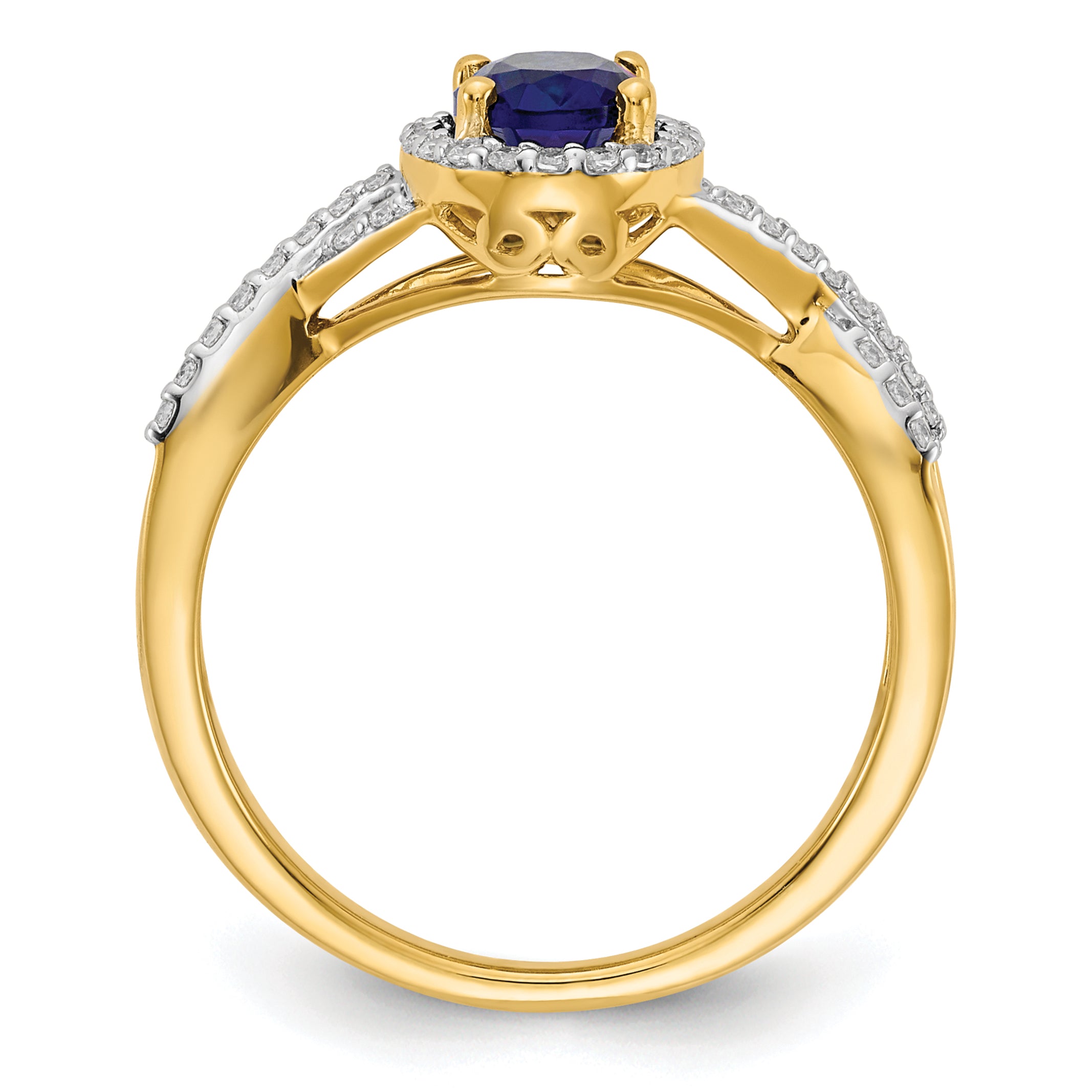 14K Lab Grown Diamond and Created Sapphire Oval Halo Ring