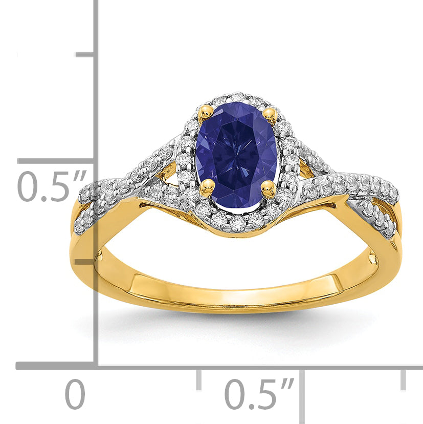 14K Lab Grown Diamond and Created Sapphire Oval Halo Ring