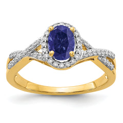 14K Lab Grown Diamond and Created Sapphire Oval Halo Ring