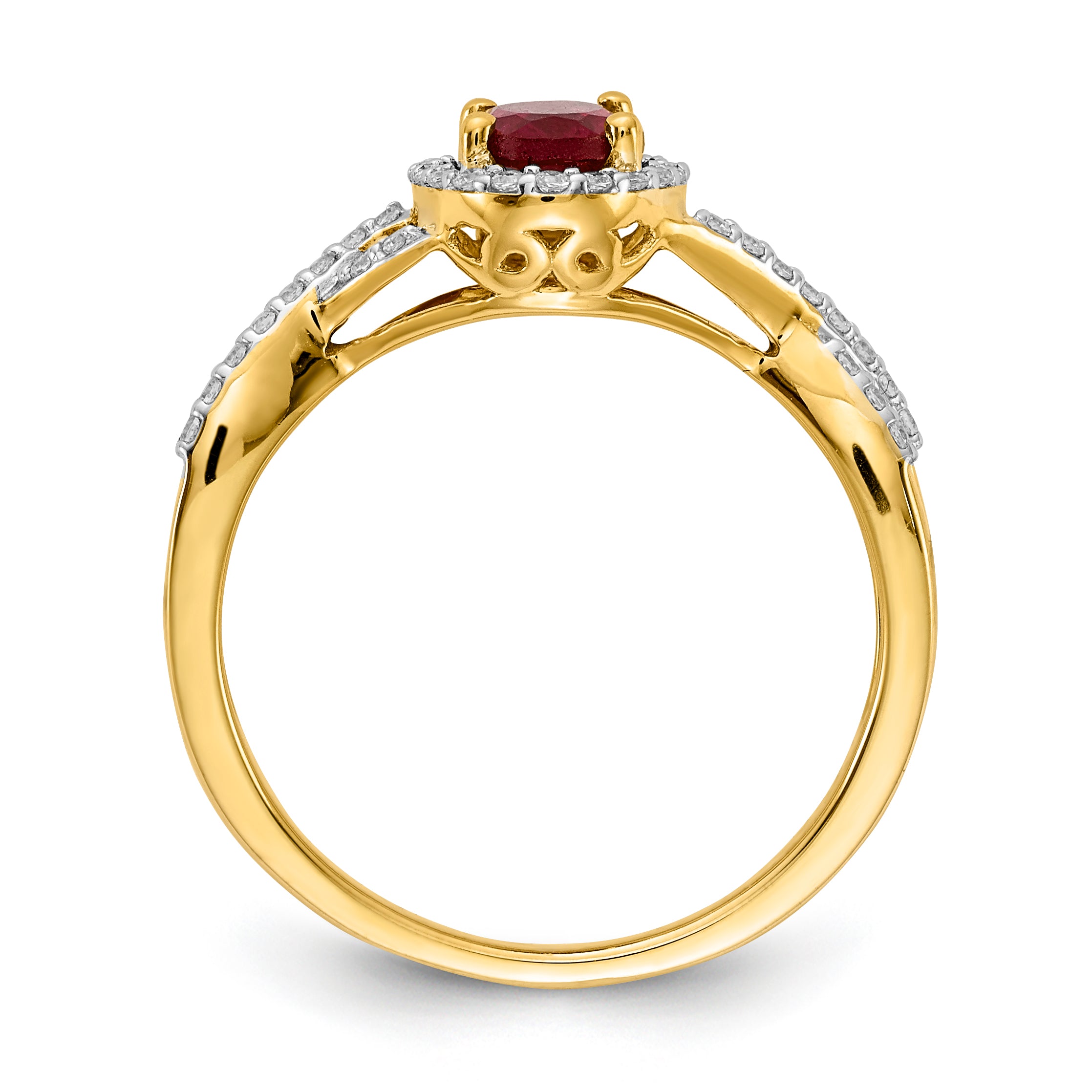 14k Diamond and Ruby Oval Halo Ring