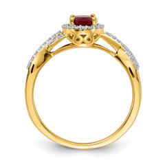 14k Diamond and Ruby Oval Halo Ring