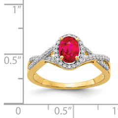 14k Diamond and Ruby Oval Halo Ring