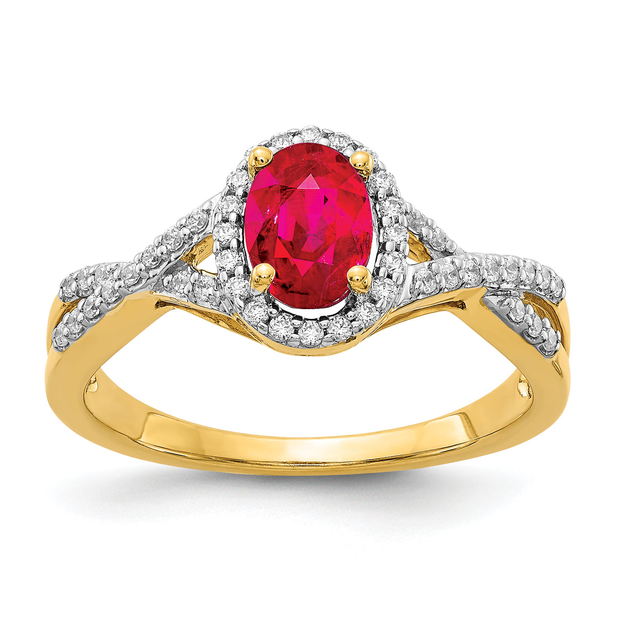 14k Diamond and Ruby Oval Halo Ring