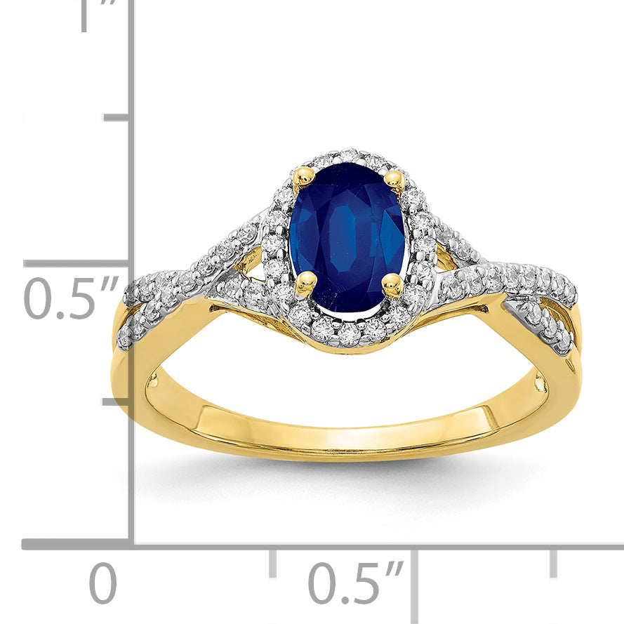 10k Diamond and Sapphire Oval Halo Ring