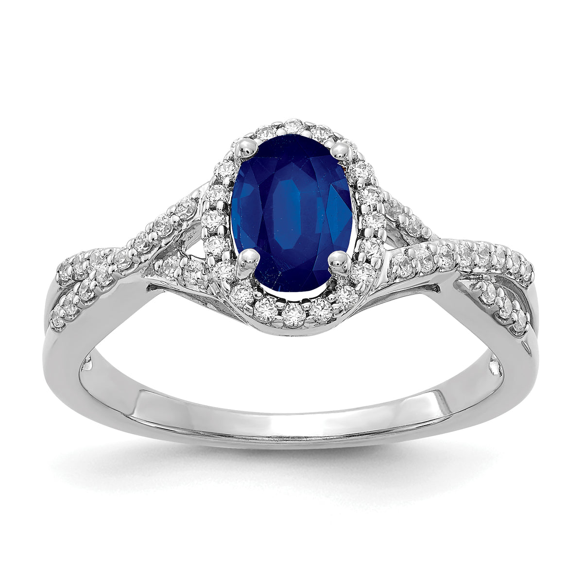 14k White Gold Diamond and Sapphire Oval Halo Ring