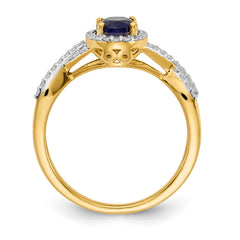 14k Diamond and Sapphire Oval Halo Ring