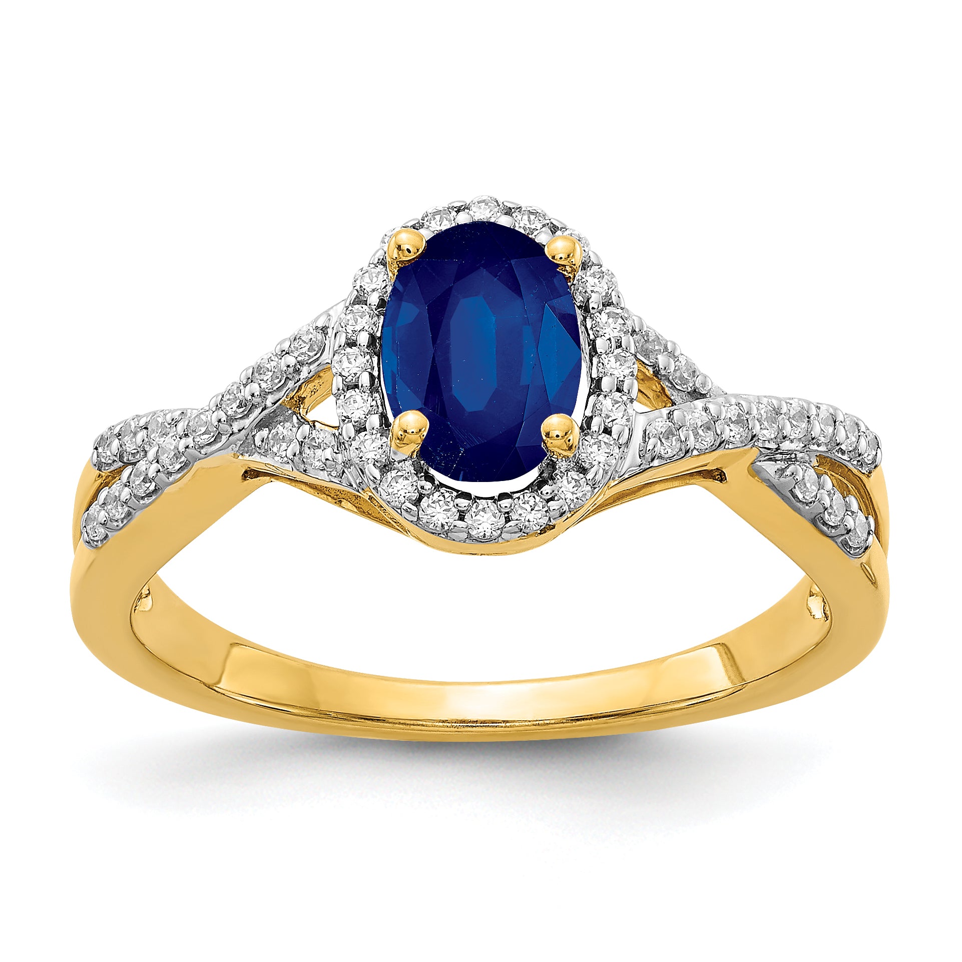 14k Diamond and Sapphire Oval Halo Ring